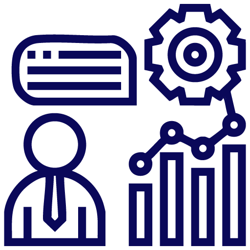 Plant icon line art in blue and white behind text